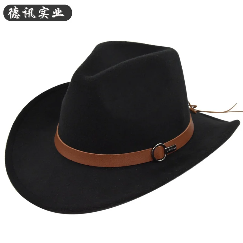 European And American Sheep Cowboy Fur Felt Woolen Ethnic A Hood Brown Belt Retro Fedora Hat