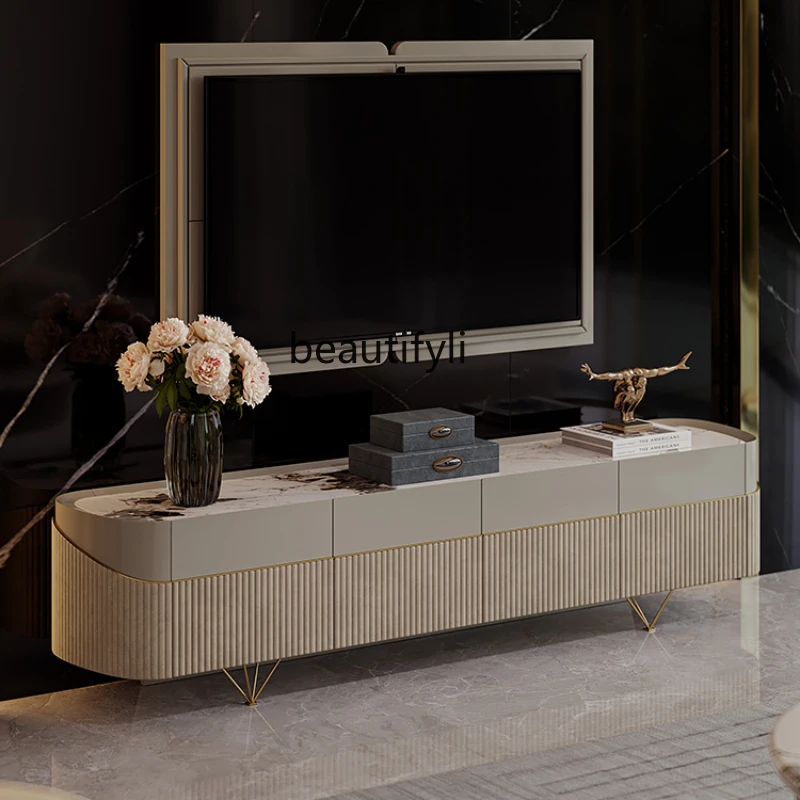 Light Luxury TV Cabinet Marble Living Room Fashion Post-Modern Italian High-End Designer Baking Finish Tea Table