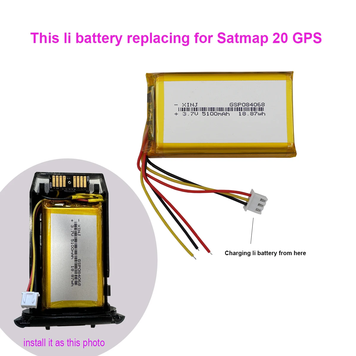 

3,7в 3,7 мА/ч 5100 Вт/ч 3-проводной JST 3Pin 2,54 разъем перезаряжаемый литий-полимерный аккумулятор 084068 Замена для Satmap 20 GPS автомобильная камера