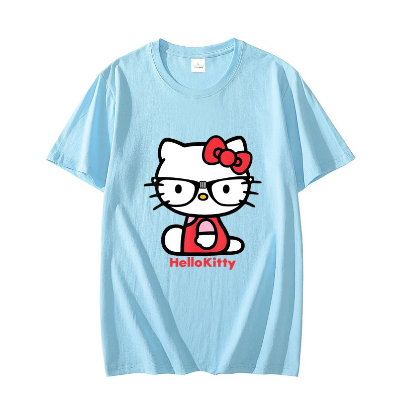 Hello Kitty Men T-shirt Summer Short Sleeve Women Tee Shirts 100% Cotton 2025 New Fashion Couple Clothes Tops