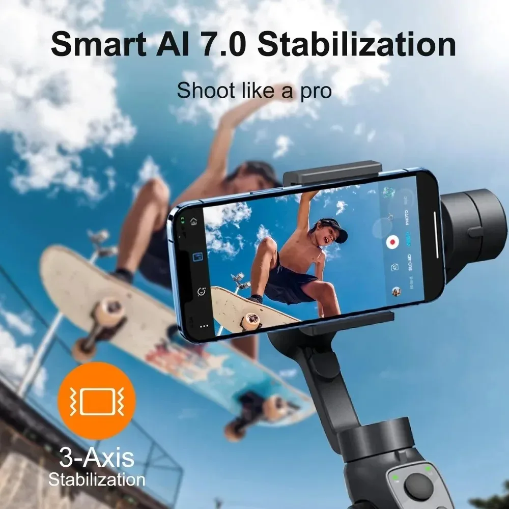 FUNSNAP Smart 3 Axis Handheld Gimbal Anti Shake Focus Wheel Face Tracking Phone Stabilizer for iPhone Android Vlog Recording