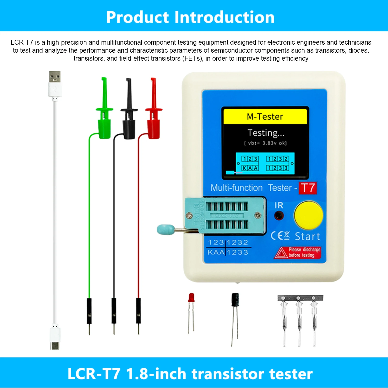 IR Multifunction Tester with TFT Display LCR ESR Meter Easy Carry Transistors Diagnostic Tool for NPN PNP MOSFET IGBT JFET