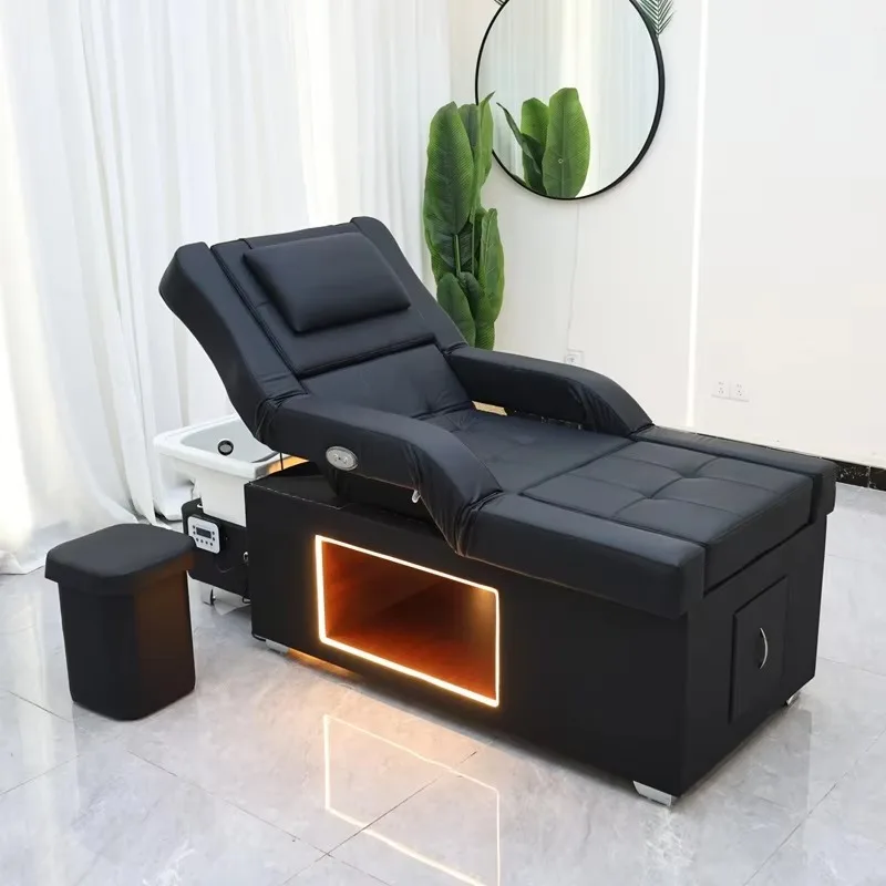 Ceramic Basin Electric Massage Shampoo Bed Lift Head Therapy Bed Foot Bath with Storage Flushing Bed