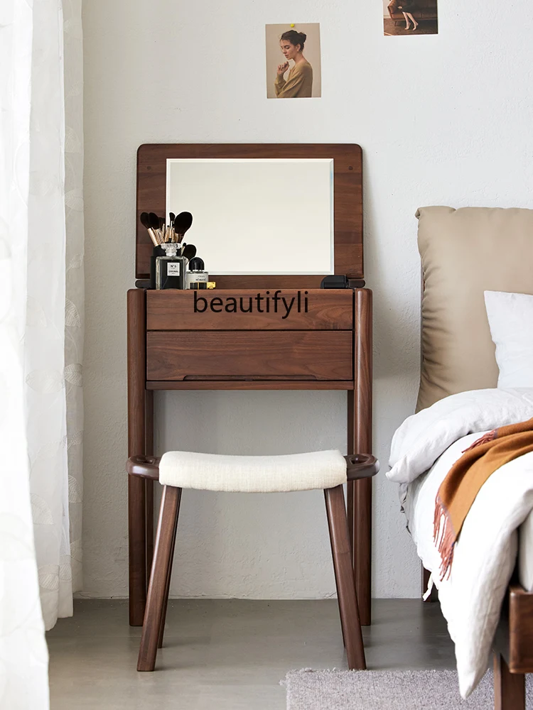 North America Black Walnut Wooden Dressing Table Storage Nordic Solid Wood Makeup Table