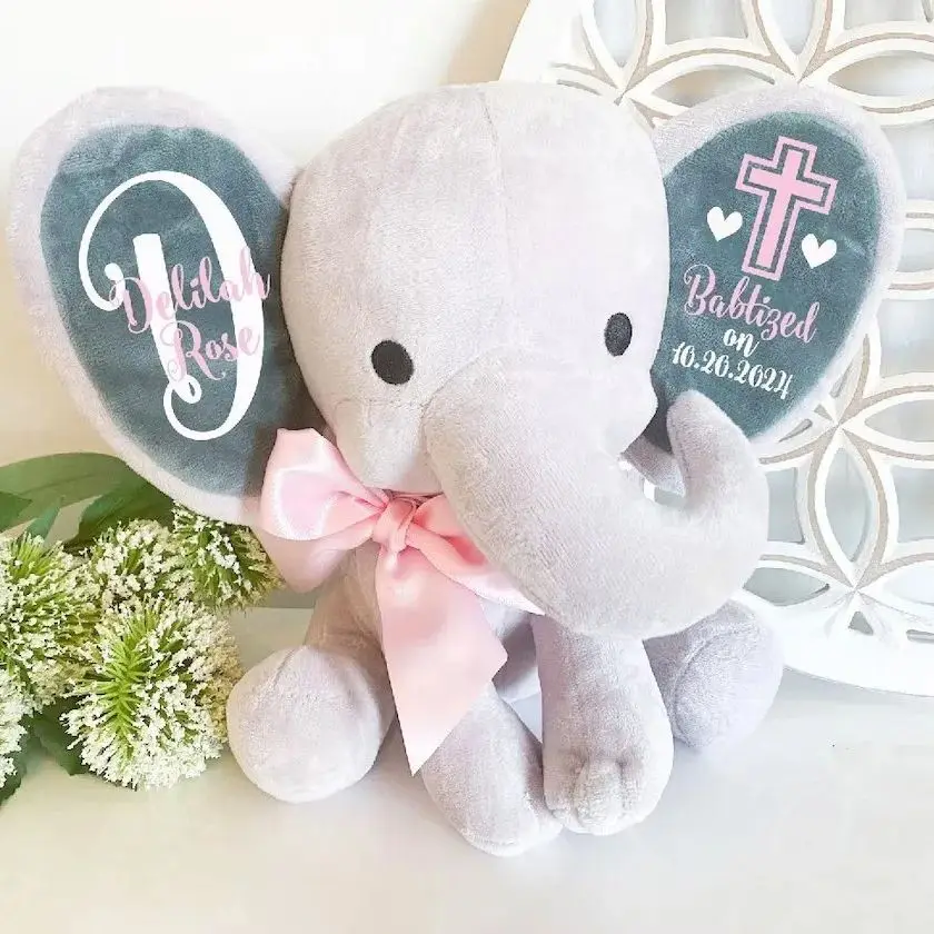 Baby Girl Baptism Elephant Keepsake - Christening Gift From Godparents - Personalized Baby Gift - Blessing Gift With Name - Mono