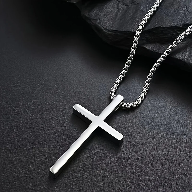[Titanium Steel Cross] Titanium Stainless Steel Cross Necklace | Fashionable Minimalist Tough Guy Style | Versatile Pendant for Men, Leather Jackets, Denim Outfits