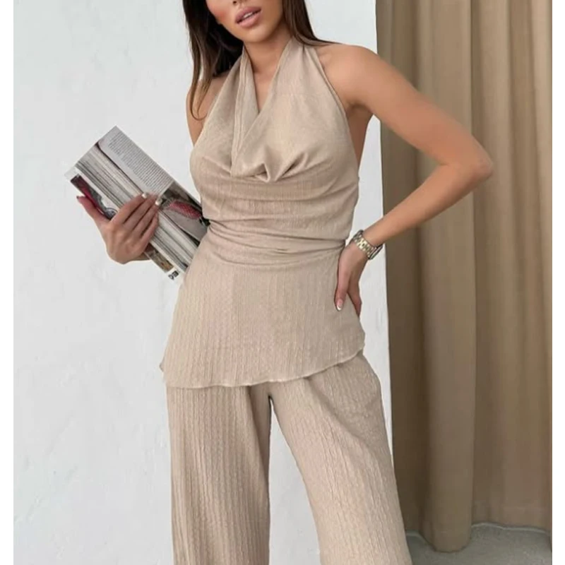 MUJER 2025 أطقم سراويل نسائية محكم عالية الخصر السراويل للنساء الصيف السراويل فضفاضة امرأة الشارع الشهير بناطيل كاجوال المرأة