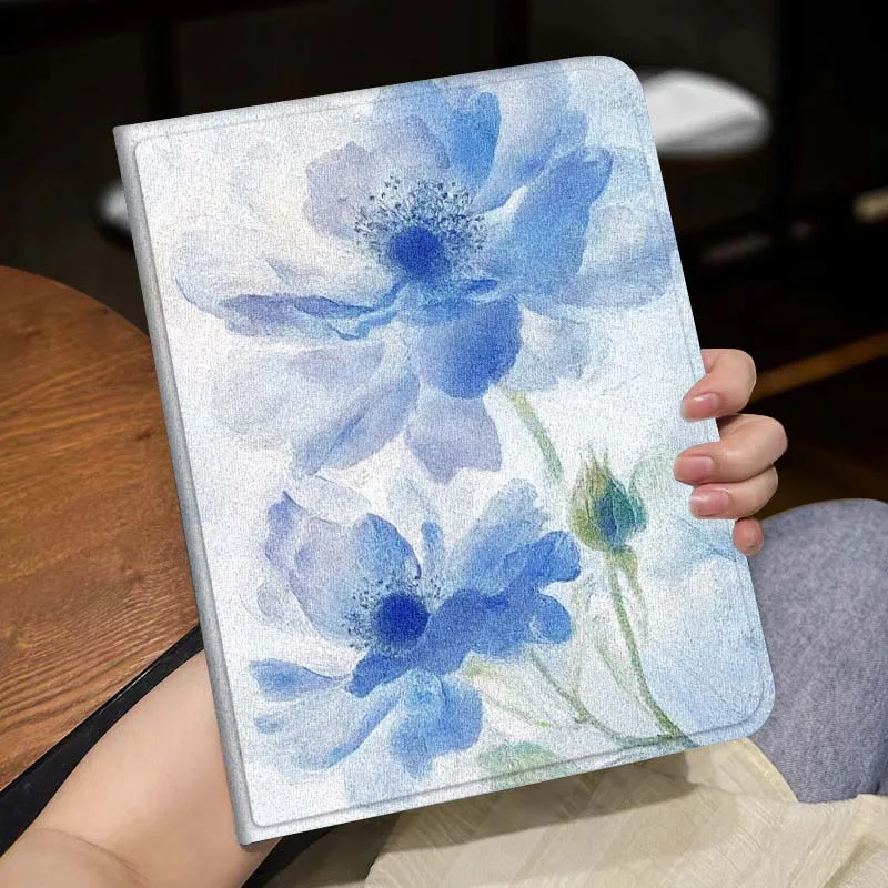 

Blue Watercolor flower Art For iPad Pro Air Mini 1 2 3 4 5 6 7 7th 8th 9th 10th 11th 10.2 9.7 10.5 10.9 11 12.9 Tablet Case