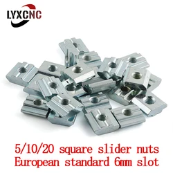 1/5/10/20PCS M3 M4 M5 M6 T Sliding Block Square Nut Eu Standard For 2020 Aluminum Profile 6mm Slot Zinc Coated Plate 3D Printer