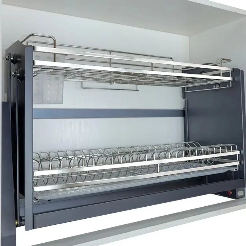 Voice-activated pull-down kitchen basket electric pull-down storage device