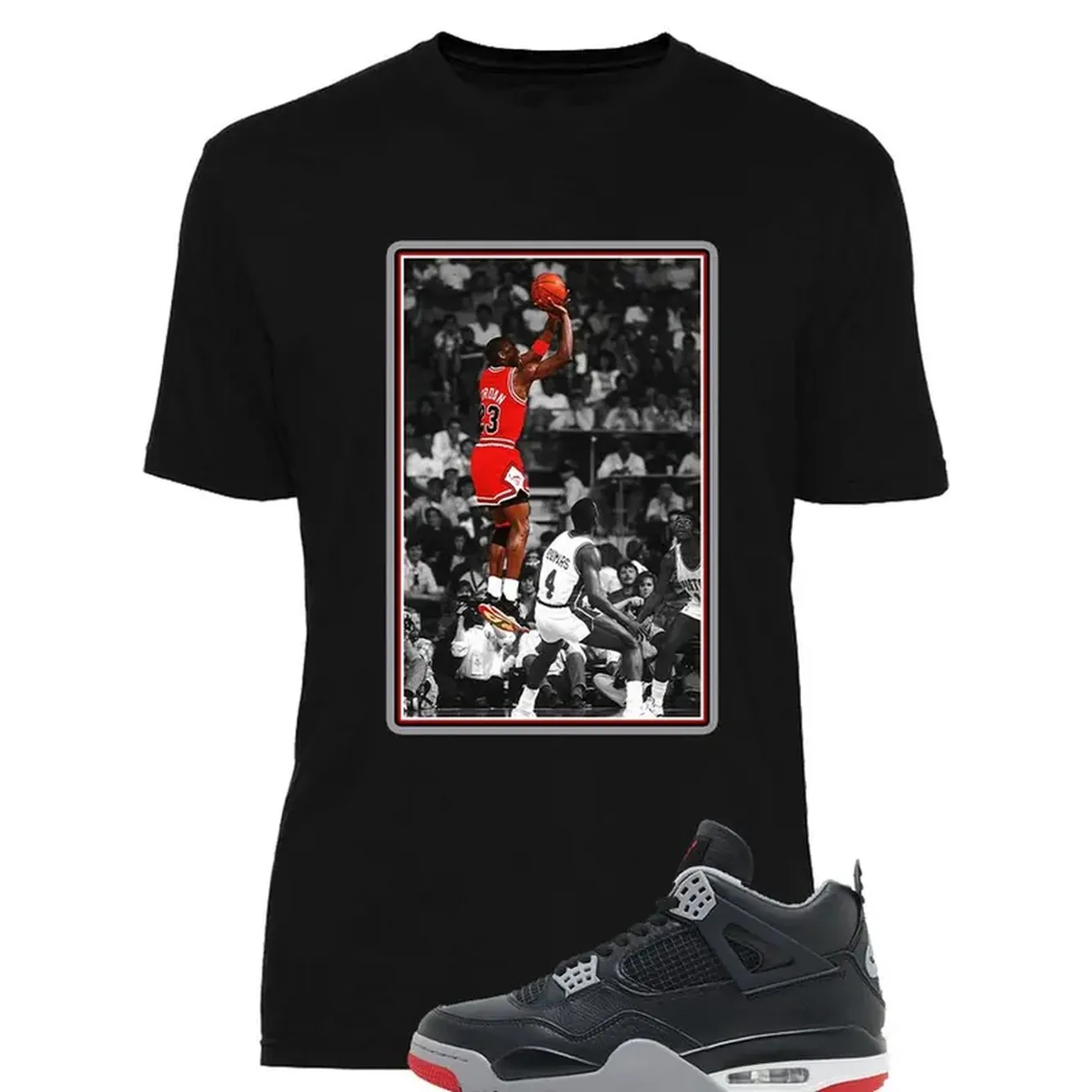 Conjunto de Camiseta y Pantalones a Juego con los Jordan 4 Bred Reimagined Negro Rojo