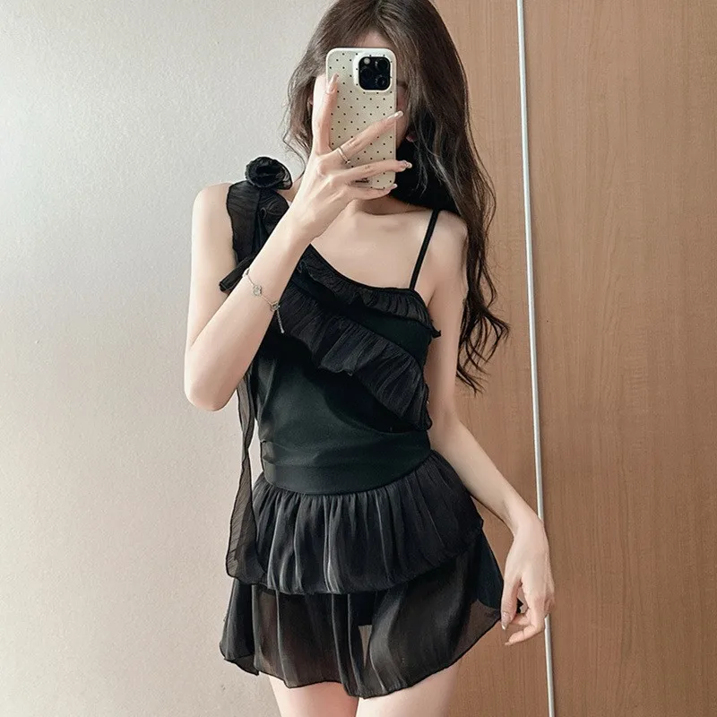 [Girl's mind] Fairy swimsuit women's one-piece flat-angle lotus leaf edge new belly-covering and thin hot spring swimsuit women