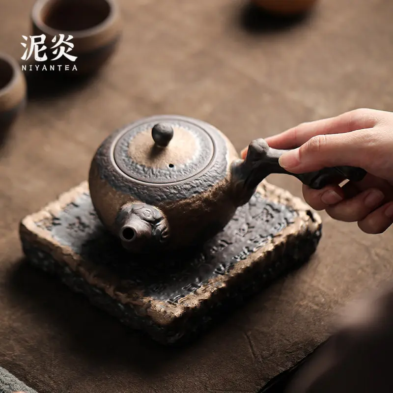 CX coarse pottery dead wood side handle pot handmade old rock mud teapot