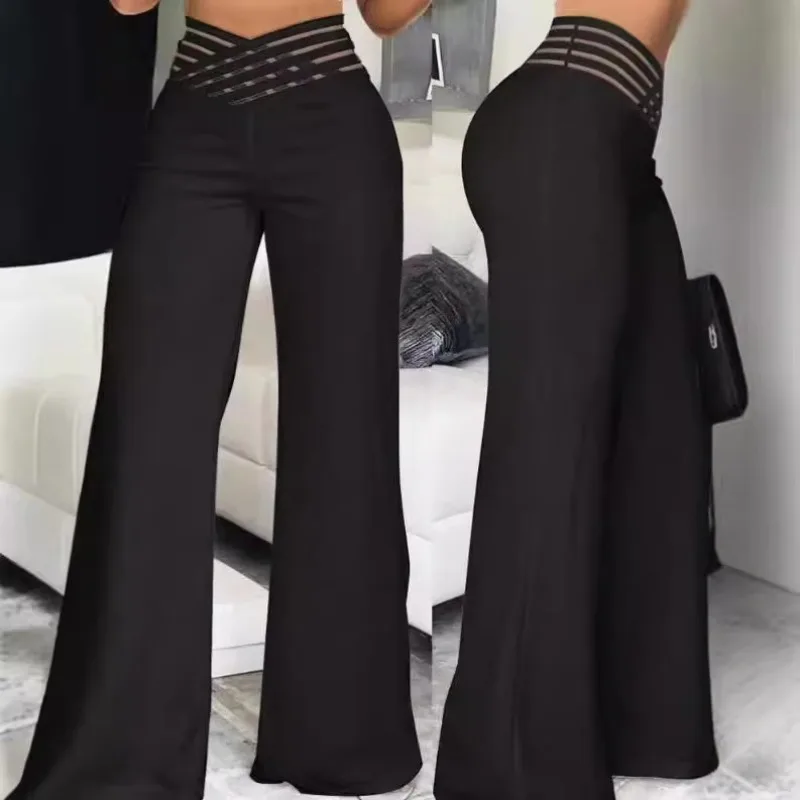 

Pants Women's Cutout Cross-over Belted Elegant Commuter Slightly Flared High-waisted Wide-leg New Casual Trendy Niche Versatile