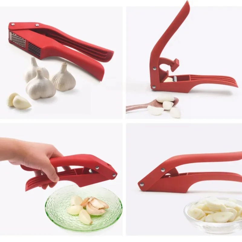 TOPLIVING Plastic 2 In 1 Garlic Press With Peeler Multifunctional Garlic Crusher Wide Handle Double Slot Garlic Chopper Mincer K