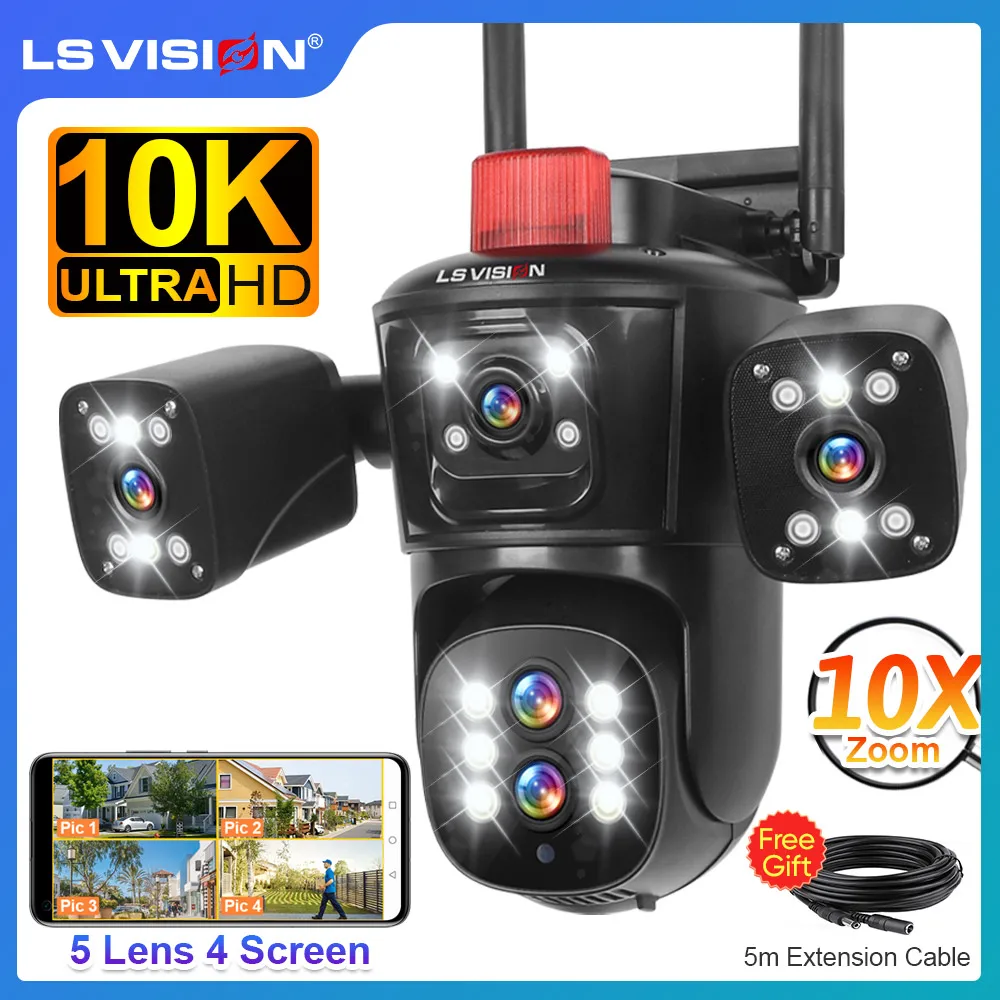 LS VISION 10K 20MP cztery ekrany WiFi kamera PTZ 10X zoom optyczny automatyczne śledzenie wykrywanie humanoidalne kamery CCTV zewnętrzne