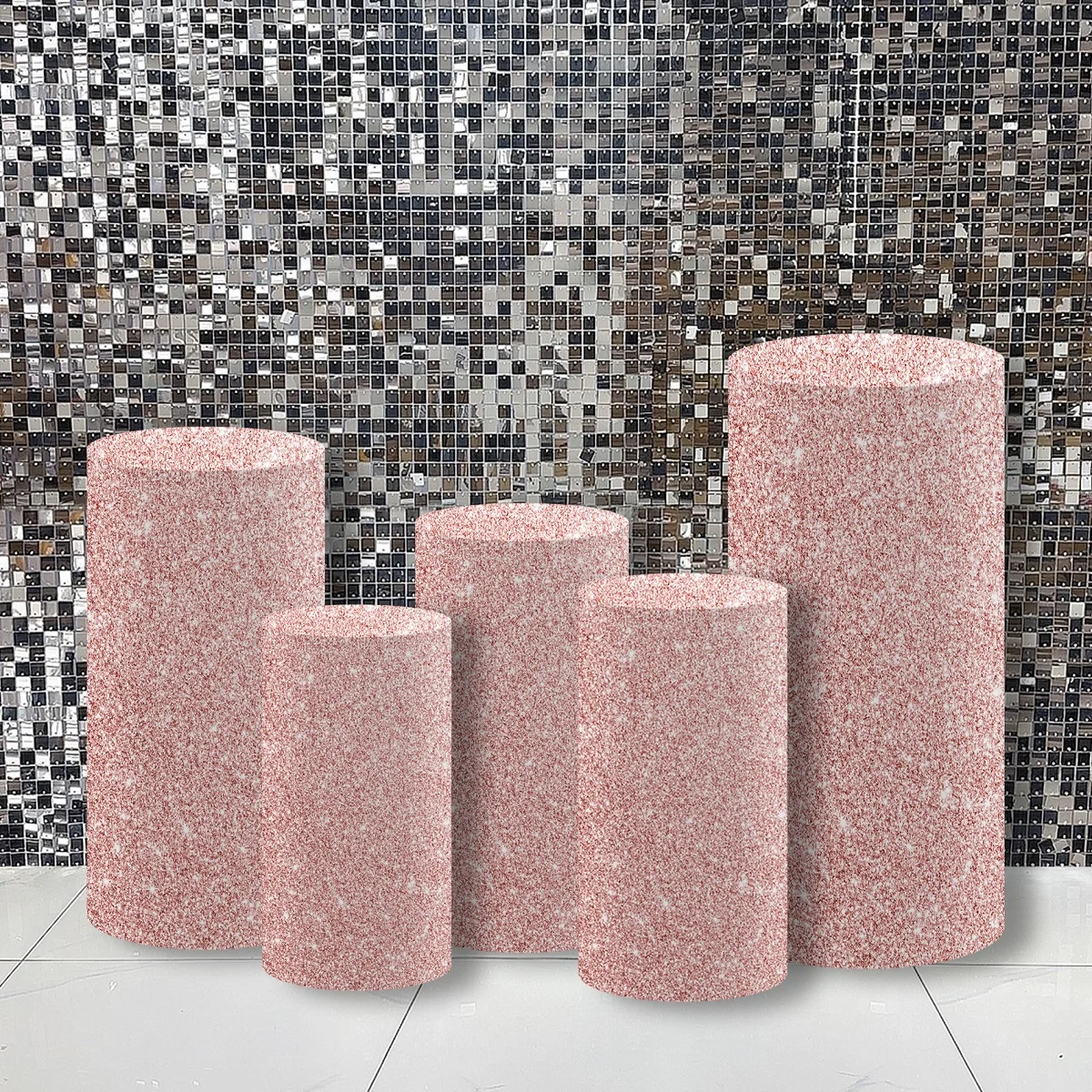 Glitter Pink Cylinder Pedestal Plinth Covers for Birthday Baby Shower Wedding Party Decorations,Elastic Fabric Props NO-170