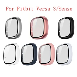 2Pcs Screen Protector Case for Fitbit Versa 3/Sense, Built-in Tempered Glass Hard PC Full Coverage Protective Cover.