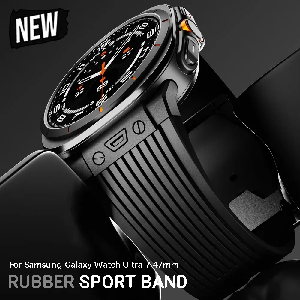 

Rubber Sport Band for Samsung Galaxy Watch Ultra 7 47mm Stainless Steel Men's Band for Samsung Galaxy Watch 7 Ultra band