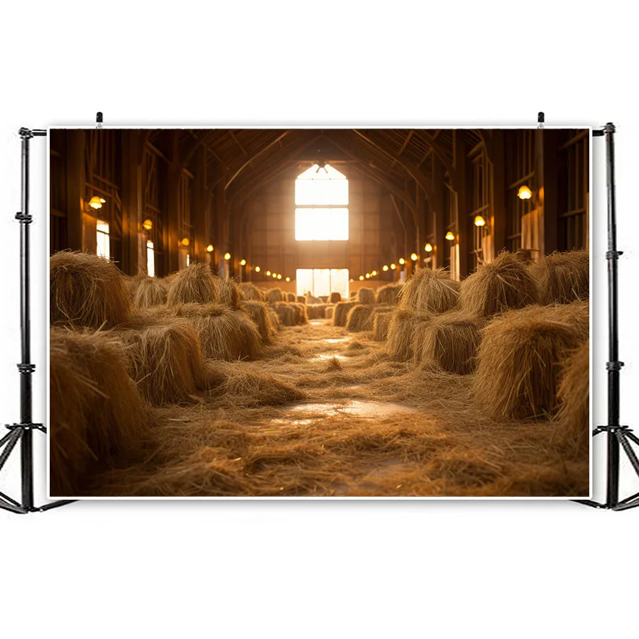 Western Farm Barn Backdrop Straw Bales Haystack Country Farmhouse Wild West Background Party Decor Cowboy Kids Photoshoot Prop