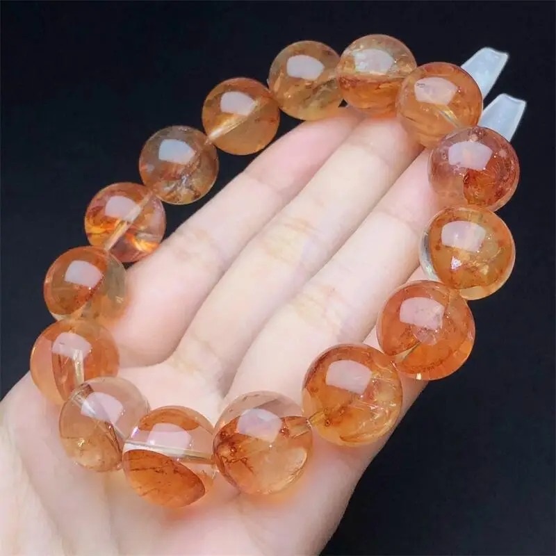 14MM Natural Red Fire Quartz Hematoid Bracelet Colorful Gemstone Bead Strings Fashion Beautifully Jewelry 1PCS