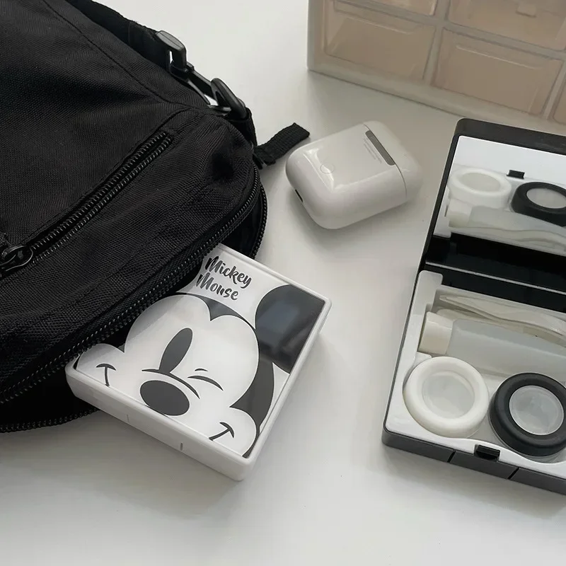 Disney Mickey Mouse Cute Travel Kit Pocket Mini Contact Lens Case Travel Kit Easy Carry Mirror Lenses Box Container Friends Gift