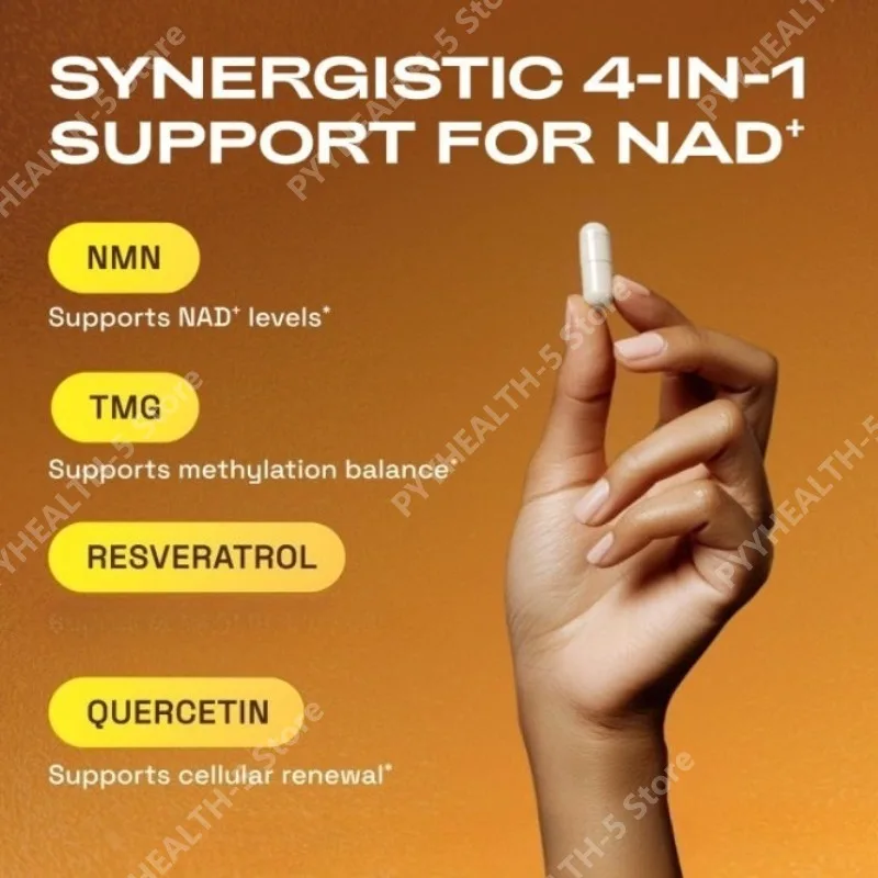 NMN 1000 Mg Capsule Supplement 4-in-1 Formula with TMG, Quercetin & Resveratrol NAD+ Supplement Supports Energy 60 Capsules