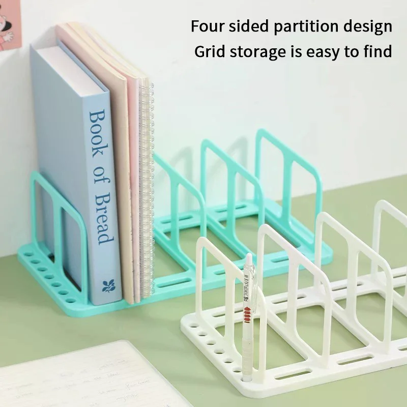 4 Grid Bookends Stand Bookshelf Desktop Decor Storage Rack Bookend Book Holder School Stationery Office Desktop File Organizer
