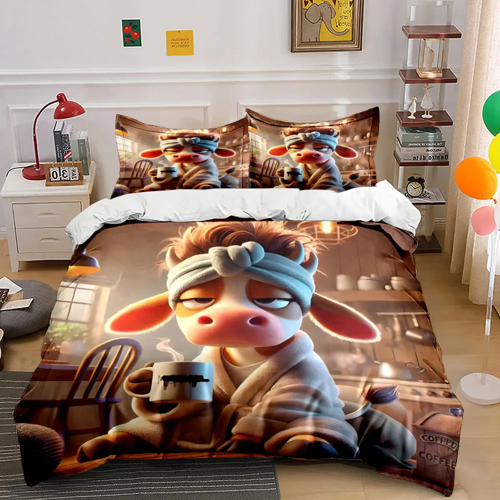 

Cozy Morning with Coffee Pattern Duvet Cover Set Digital Print Colorful Polyester Bedding with Zipper Closur for kids gifts