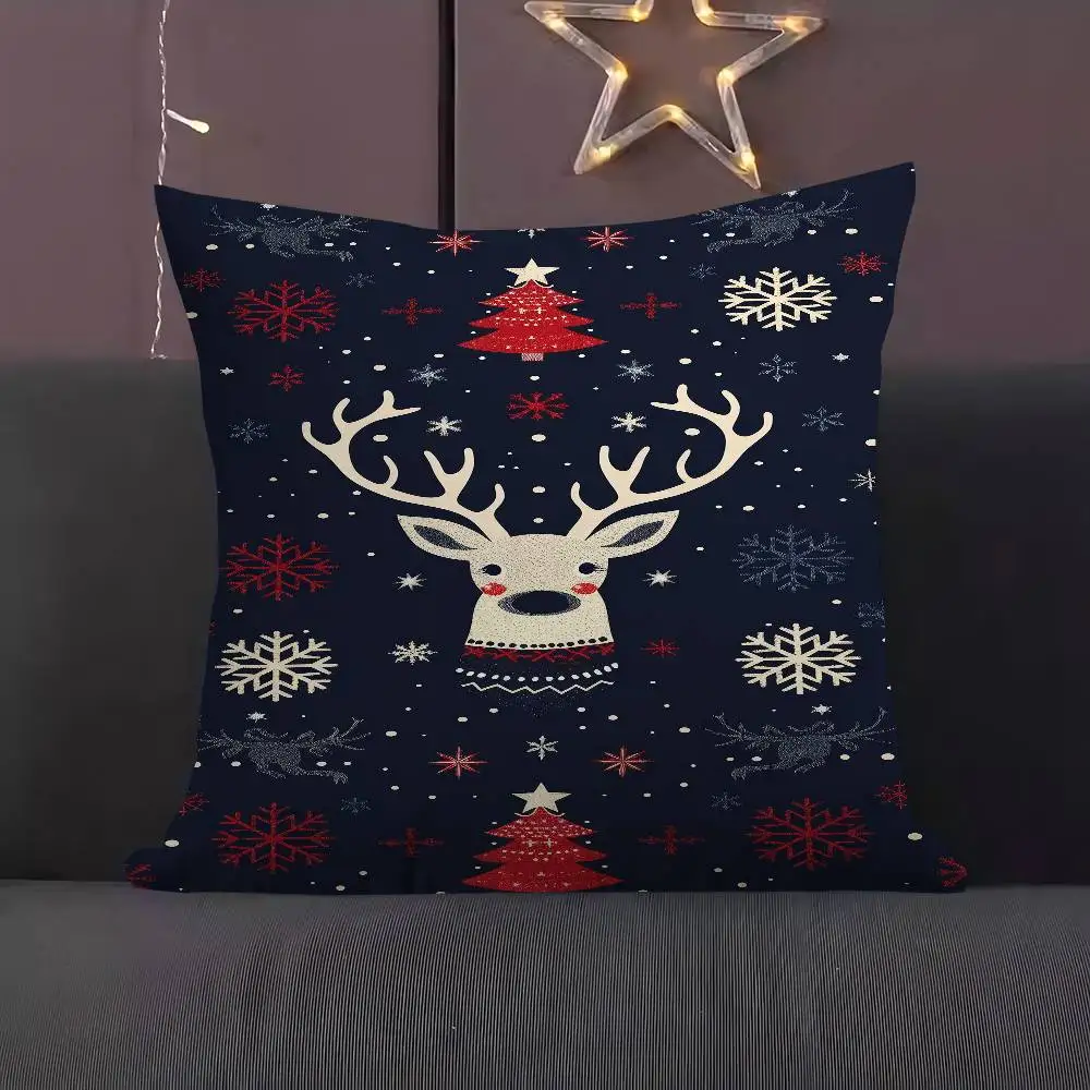 

Christmas Reindeer Pattern Pillowcase Toon Gift Cushion Cover Bedroom Home Sofa Chair Seat Decor Pillow Case