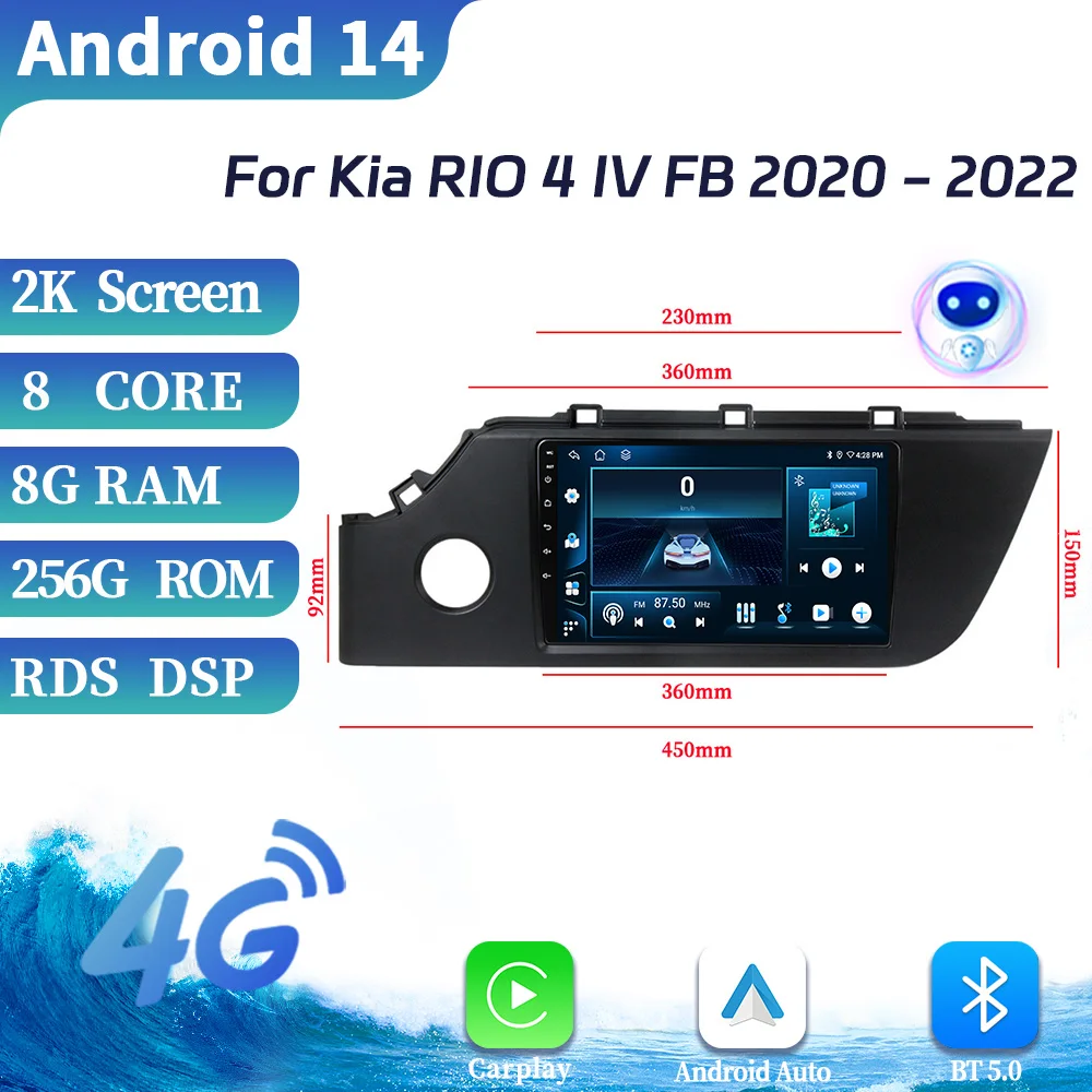 

For Kia RIO 4 IV FB 2020-2022 Android OS Car Radio Multimedia Navigation WIFI GPS Wireless CarPlay Touch Screen Bluetooth Stereo