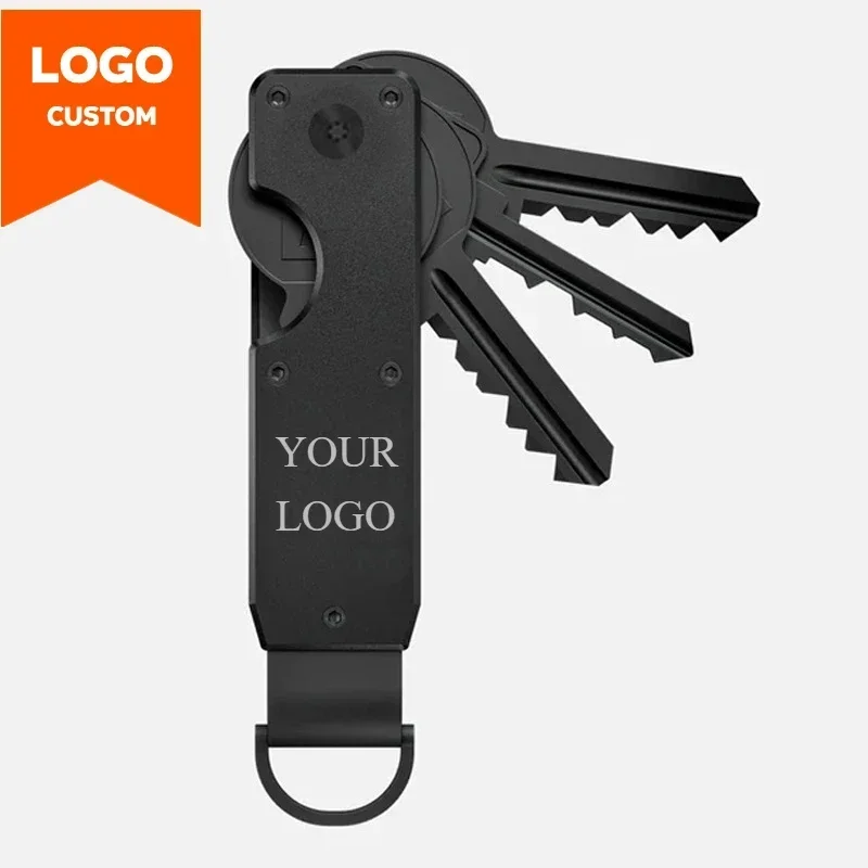 

Customized LOGO Key Organizer for Men Compact Key Holder Metal KeyChain Minimalist Keycase for Secures 2-6 Keys with Gift Box