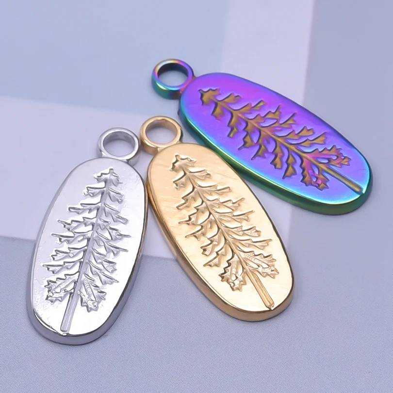 5pcs Pine Tree Oval Charm Pendant for Jewelry Making Supplies Stainless Steel DIY Necklace Bracelet Earrings Jewelry Accessories