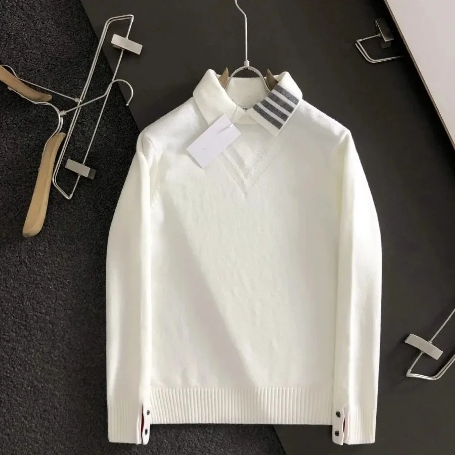 Maglione lavorato a maglia, camicia base formale, maglione casual con colletto caldo, pullover a maniche lunghe, colletto tinta unita, righe, versatile