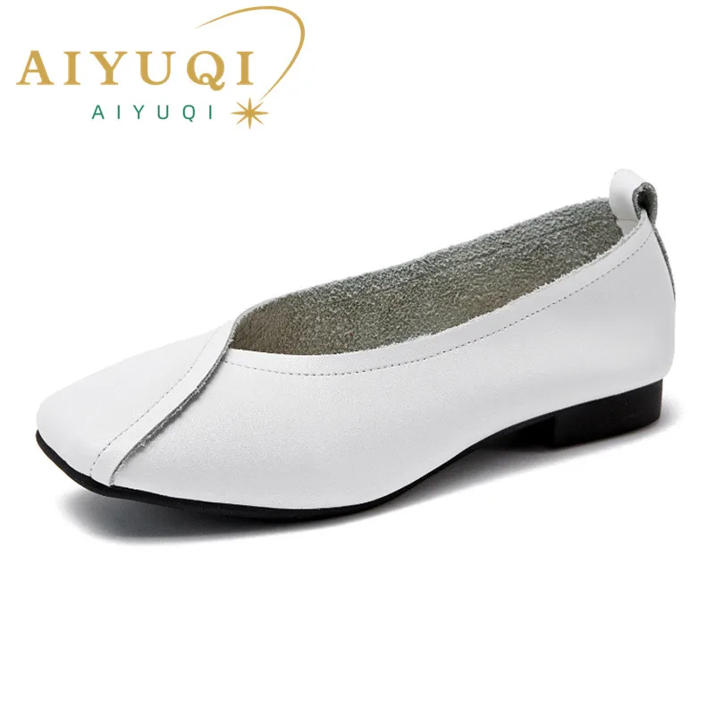 AIYUQI flat shoes  2024 new autumn genuine leather women flat shoes onon-slip Plus Size 35-43 Women casual shoes