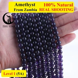 Zhe Ying 10 Strands Natural Amethyst Beads Round Loose Purple Gemstone Beads for Bracelet Making Diy Accessories Wholesale