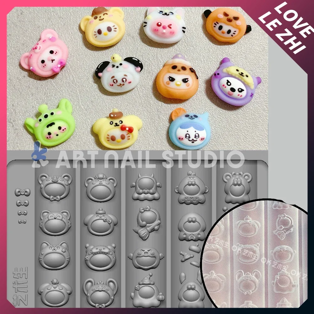 Kreative Cartoon-Anime-Kopfbedeckungs-Silikon-3D-Acryl-Nagel-Schnitzform Kawaii Schleifenknoten Nagelkunst-Schablonenform Dekoration