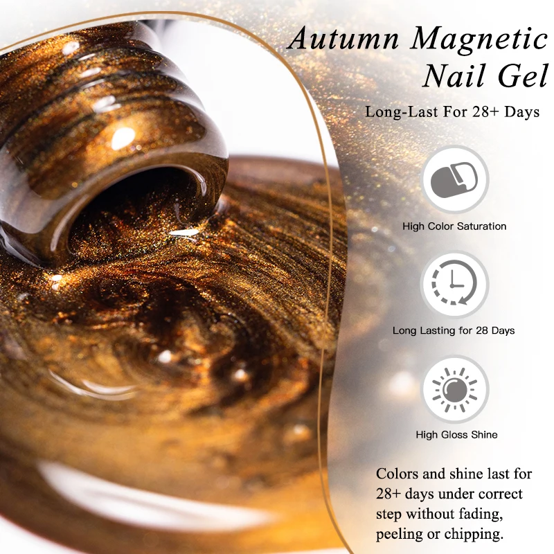 Vernis à ongles Gel magnétique chat marron d'automne, perles de verre ultral brillantes, Semi-permanent magnétique à tremper le vernis Gel UV, fournitures pour ongles