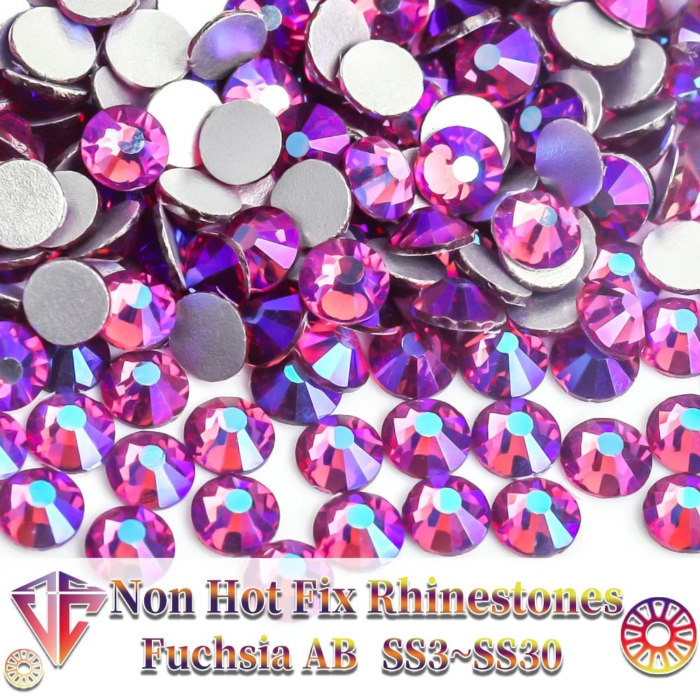 VC SS3-SS30 Fuchsia ABtaw Crystal Non Hotfix Strasssteine Flatback Glass Nail Strass Glitzer Strass für Weihnachten F0020