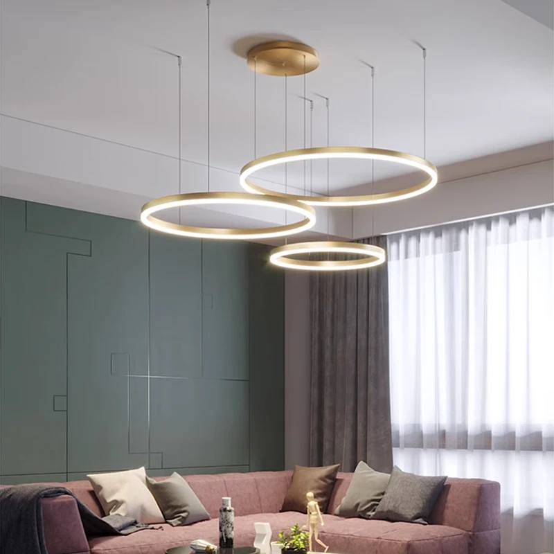 Pendant Light Golden Circle Home Lighting Hanging Pendant Light Ceiling Pendant Light Simple Modern Style LED Lights