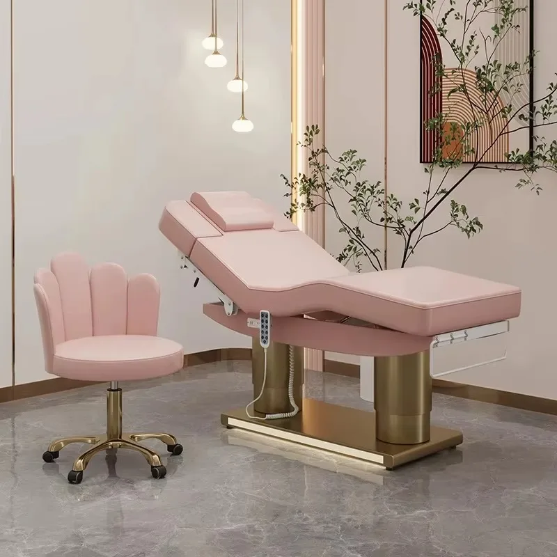 New Arrive Hot Selling European-Design 4 Motors Electric Facial Bed Portable Beauty Massage Table Adjustable Golden Sta