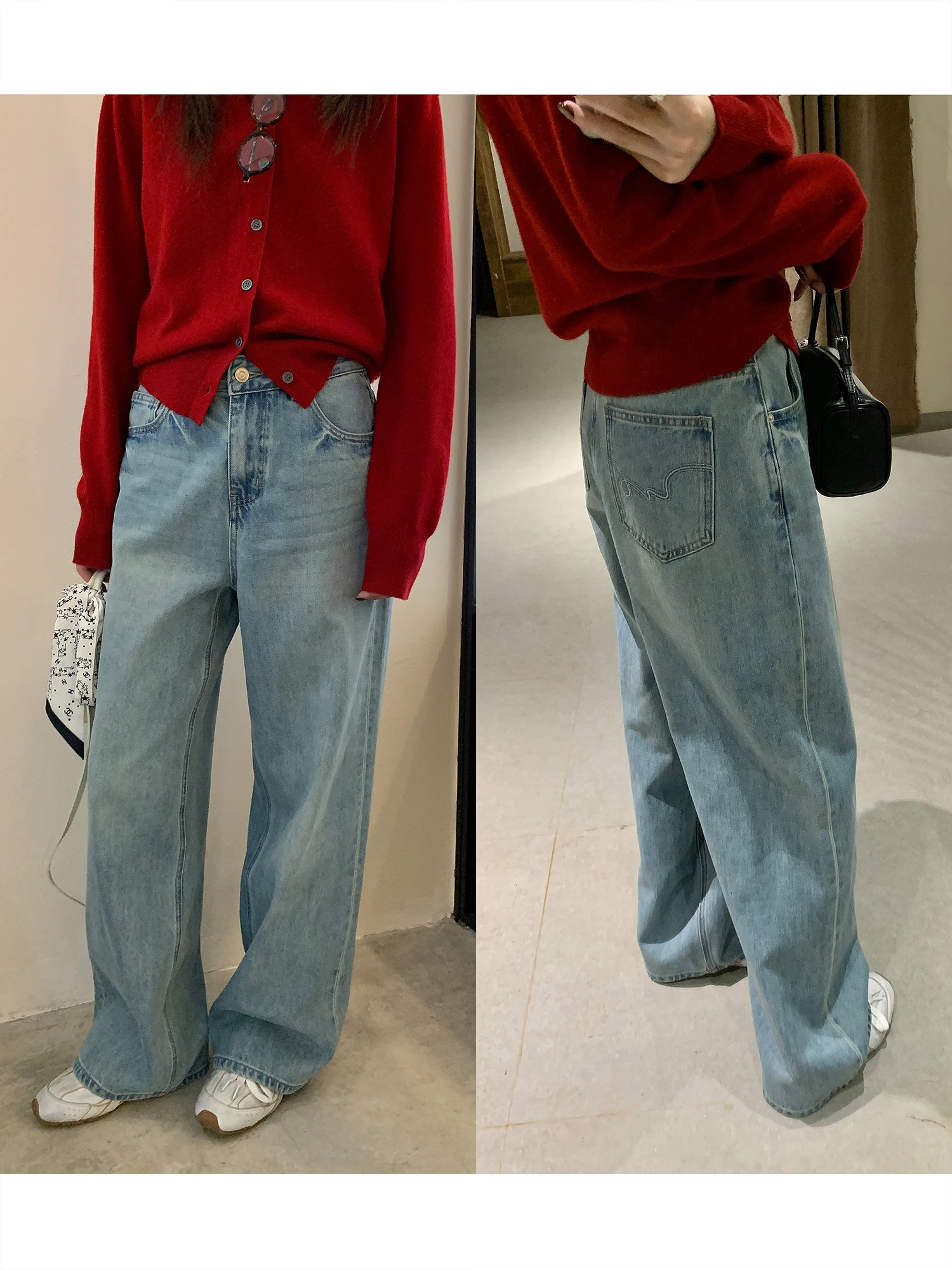 

Джинсы женские прямые с высокой талией, с эффектом похудения, свободного кроя, с вышивкой, из хлопкового денима, осенняя новинка