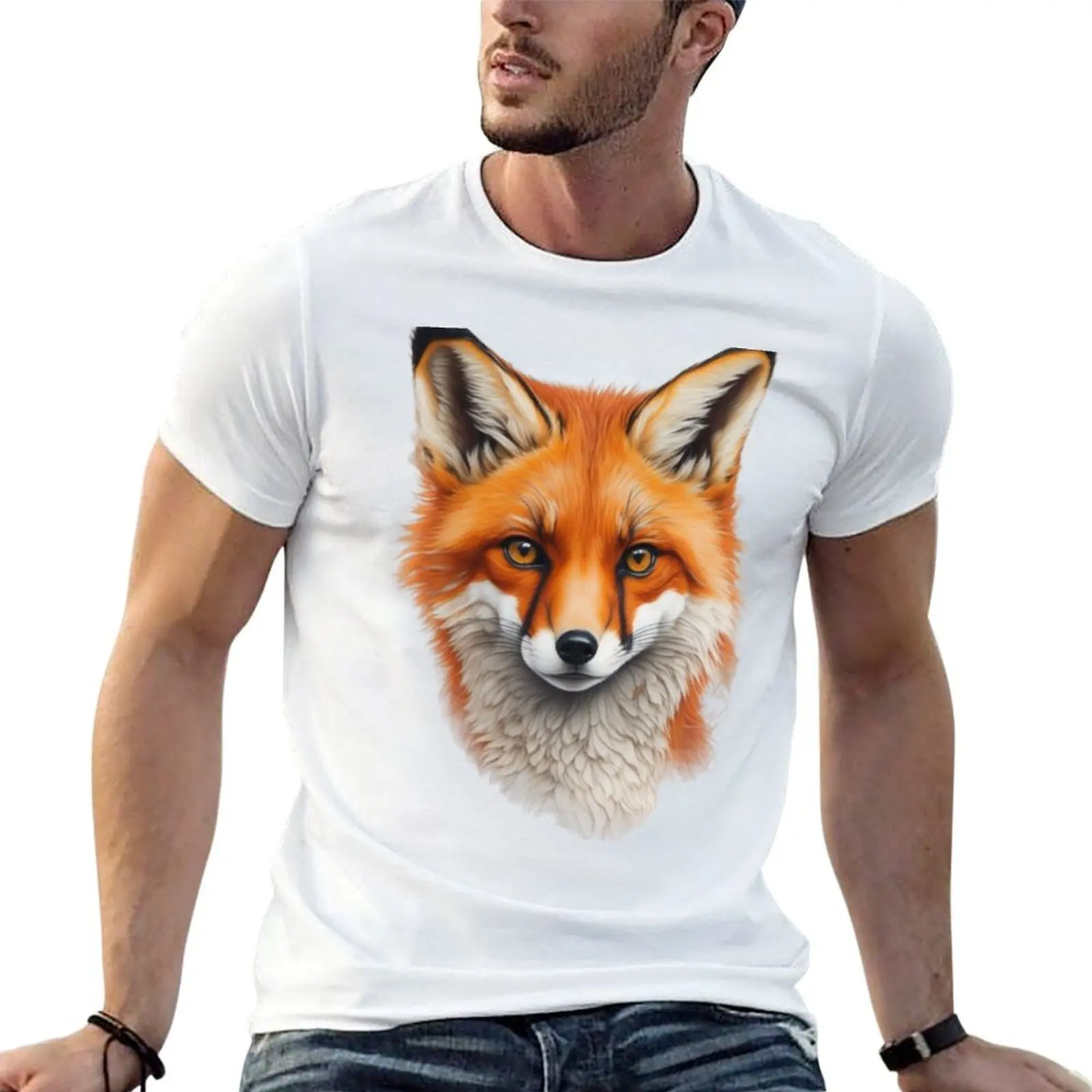

Majestic Charm: Captivating Fox Portrait T-Shirt man t shirts for men casual man t shirt heavy cotton T-Shirt