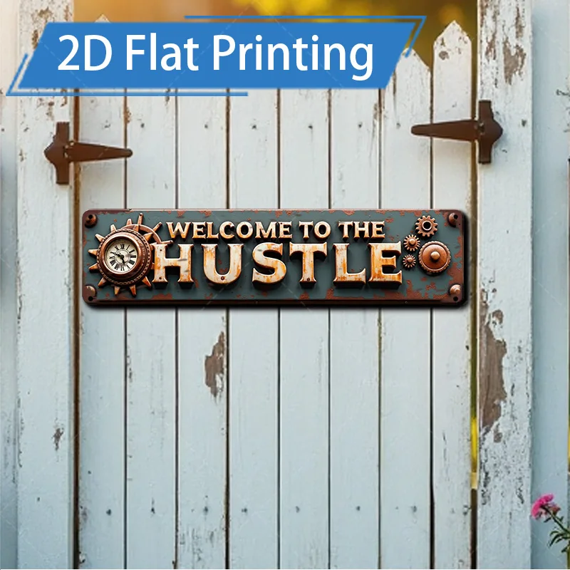 1 قطعة علامة معدنية ، 4x16 بوصة "رخيصة "مرحبًا بكم في الزحام" علامة معدنية مع ساعة لديكور المنزل العتيق"