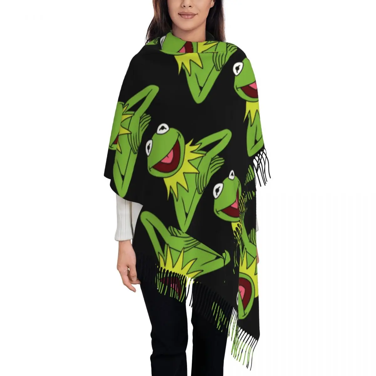 Kermit The Frog Scarf Tassel Scarves Women Soft Warm Shawls and Wraps Large Fall Winter Shawl Wrap