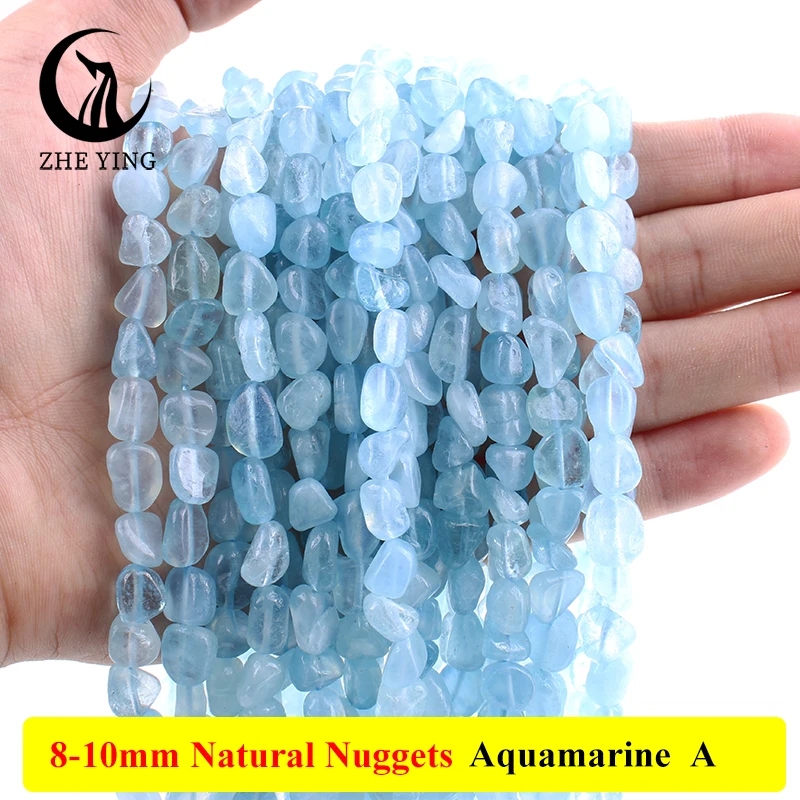 

Zhe Ying 8-10mm Natural Aquamarine Stone Loose Irregular Nugget Gemstone Beads for Jewelry Making DIY Bracelet Strand 15''