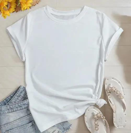 

Versatile T-Shirt for Women Daily Clothing New Summer Style Round-Neck Pullover White Casual Short Sleeve Top