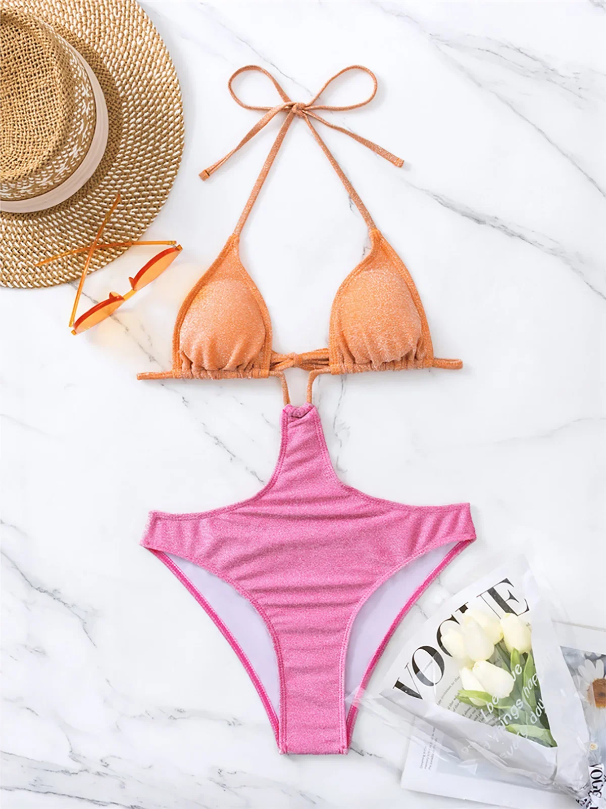 S - XL 2026 Shiny Glitter Sparkling Splicing Halter One Piece Swimsuit Women Swimwear Female Bather Bathing Suit Swim V4660SW