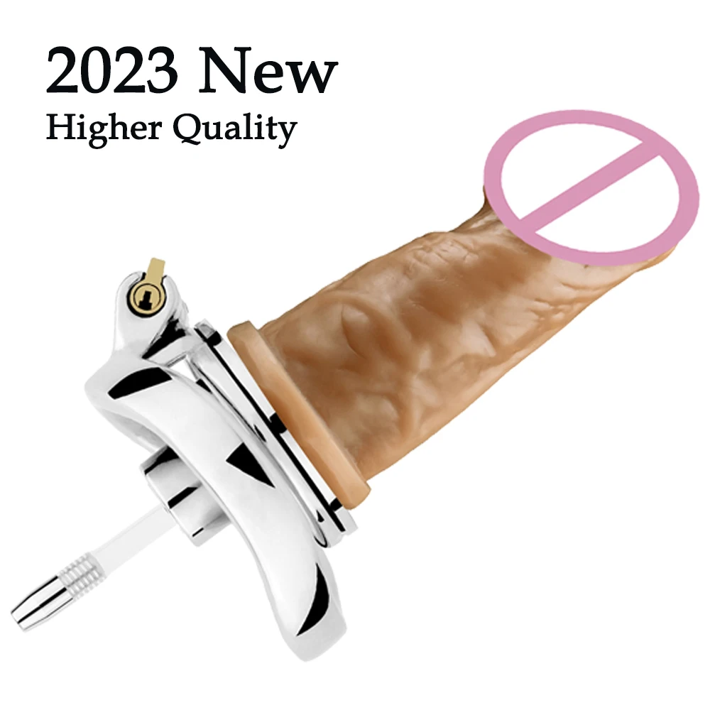 New Metal Flat Cb Chastity Lock콕링,정조대Anti Cheating Chastity Cage with 9cm Silicone Dildo for Sissy Sex Toys,BDSM Male Sex Toys