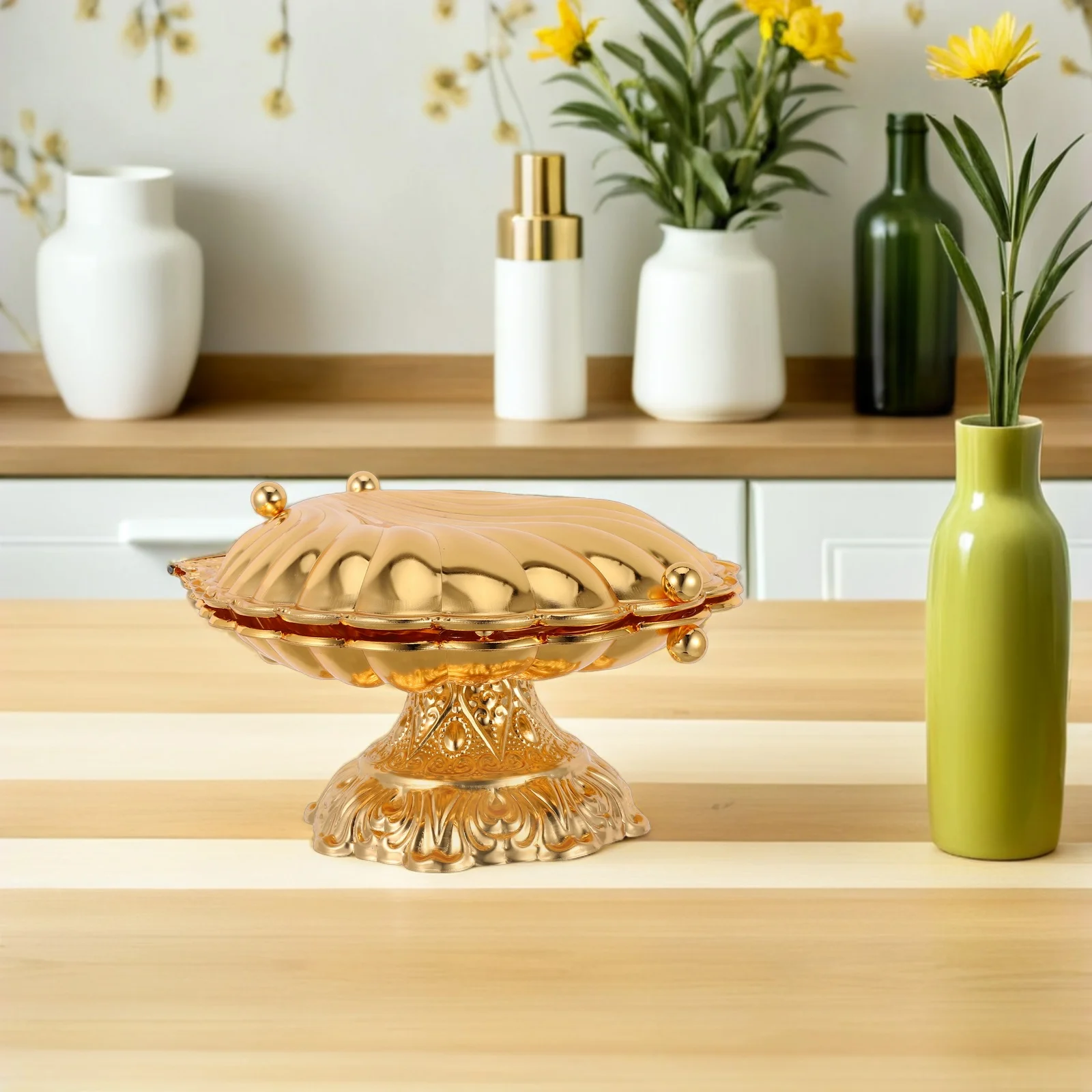 

Premium Zinc Alloy Decorative Fruit Basket Gold Tone Table Tray for Snacks or Fruits Elegant Centerpiece Bowl for Dining Room